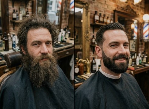 Transformation avant/après d'une coupe dégradée classique (fade)