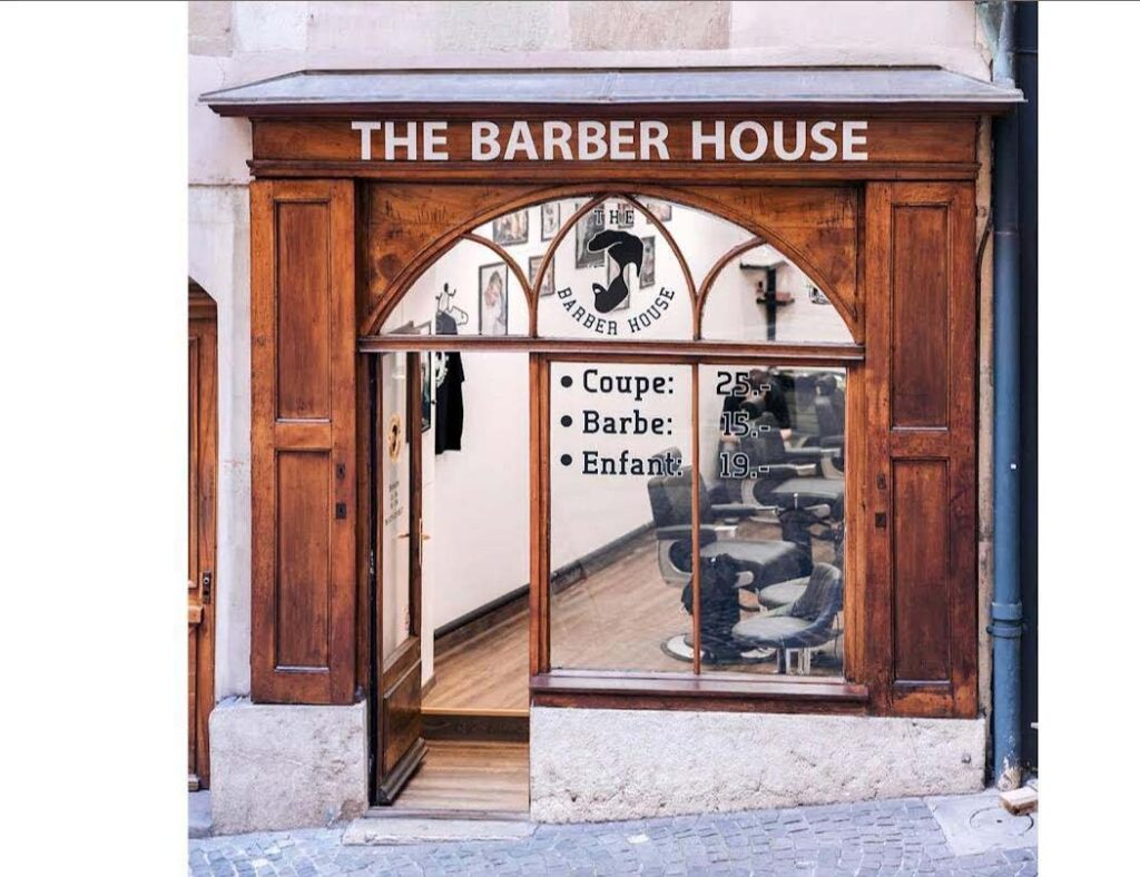 Barbier Genève centre devanture du salon The Barber House